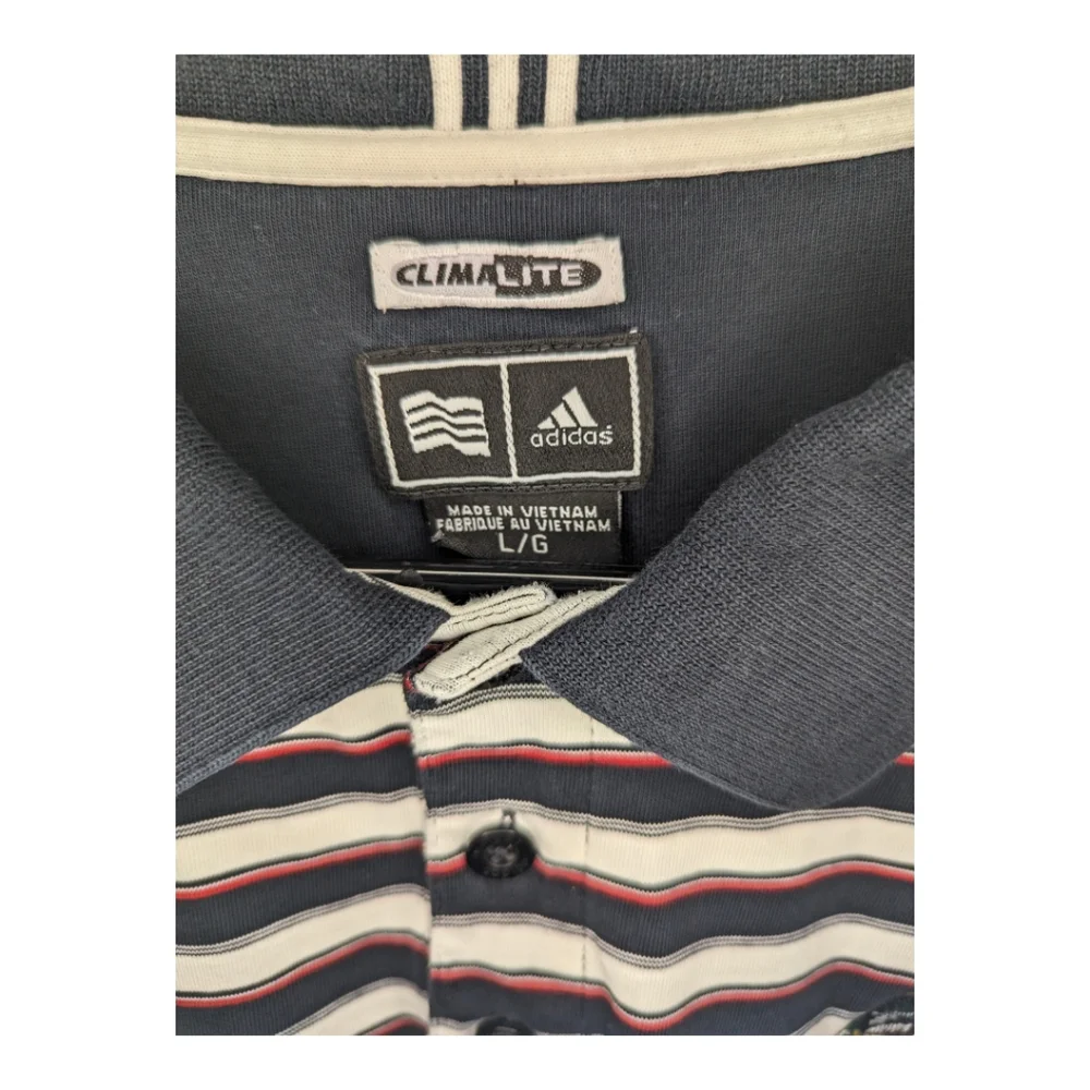 Adidas Lakeland Village Golf Course ClimaLite stripe Polo. Men's large.